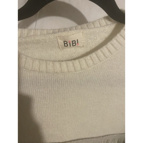 Bibi Ombré Cream To Gray Sweater Size Medium Fringed‎ - Picture 3 of 5